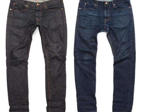 The early stages of raw denim naturally faded jeans compared