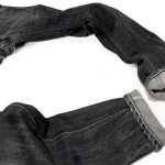 Outside view of selvedge jeans tapered from the inseam