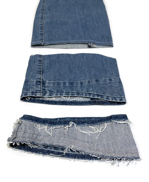 Alterations process of hemming Levi's Engineered Jeans