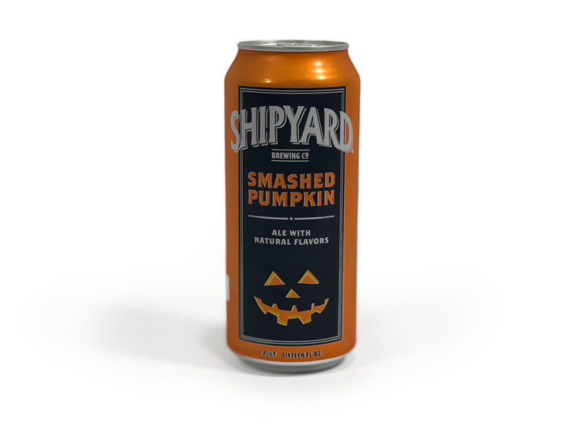 A 16 oz can of Shipyard Smashed Pumpkin beer for a review of the best pumpkin beers