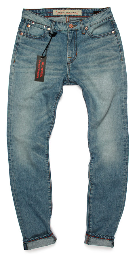 Lightwash tapered American-made jeans for women by Williamsburg Garment Company