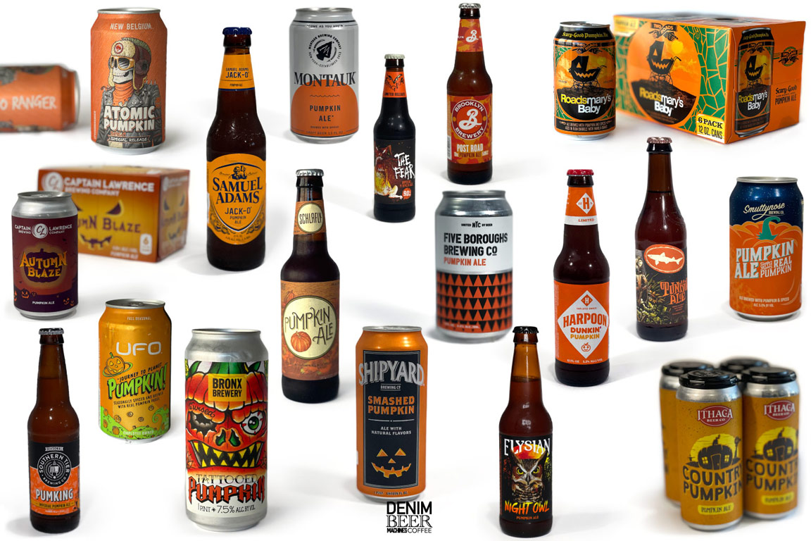 18 brands of the best pumpkin beers for ranking by the beer influencer blog, Denim Beer Machines and Coffee.