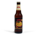 A 12-ounce bottle of Saranac Pumpkin Ale on a white background for a review of the best-tasting pumpkin beers.