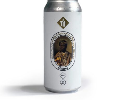 A 1-pint can of Moor's Brewing Company Pilsner beer with a black man featured on the can for a tasting review in the beer blog Denim BMC.