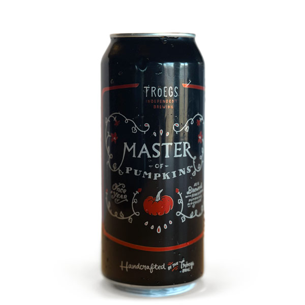 A 16-ounce can of Tröegs Master of Pumpkins Ale to be reviewed on the beer blog Denim Beer Machines & Coffee for an article on the best pumpkin beers.