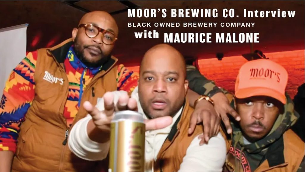 From left to right, a photo of Jamhal Johnson, Damon Patton, and Anthony Bell pose with a can of Moor's Brewing Company. The image links to a story titled: Moors Brewing Success and Pioneering the Path as a Black-owned Brewery, on the Making A Brand website.
