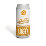 A can of Captain Lawrence Orange Crusher Citrus Lager with a white background. The can features a white label with orange accents, displaying the Captain Lawrence Brewing Company logo at the top.