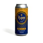A can of Rupee Basmati Rice Lager with a blue and gold design on a white background.