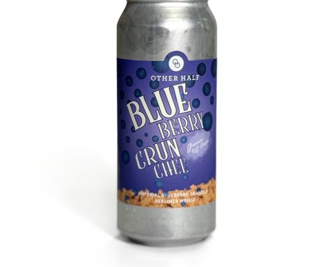 A 16-oz can of Blueberry Crunchee Imperial Blueberry Granola Berliner Weisse by Other Half Brewing on a white background.