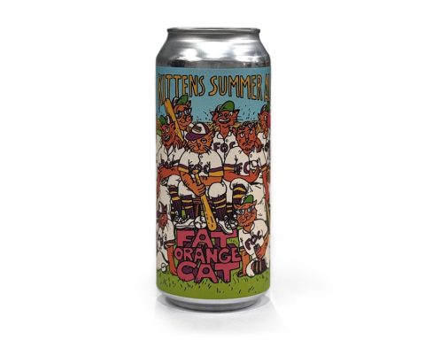 16oz. can of Fat Orange Cat Brew Co.’s Kittens Summer Ale with colorful baseball-themed cat label design.