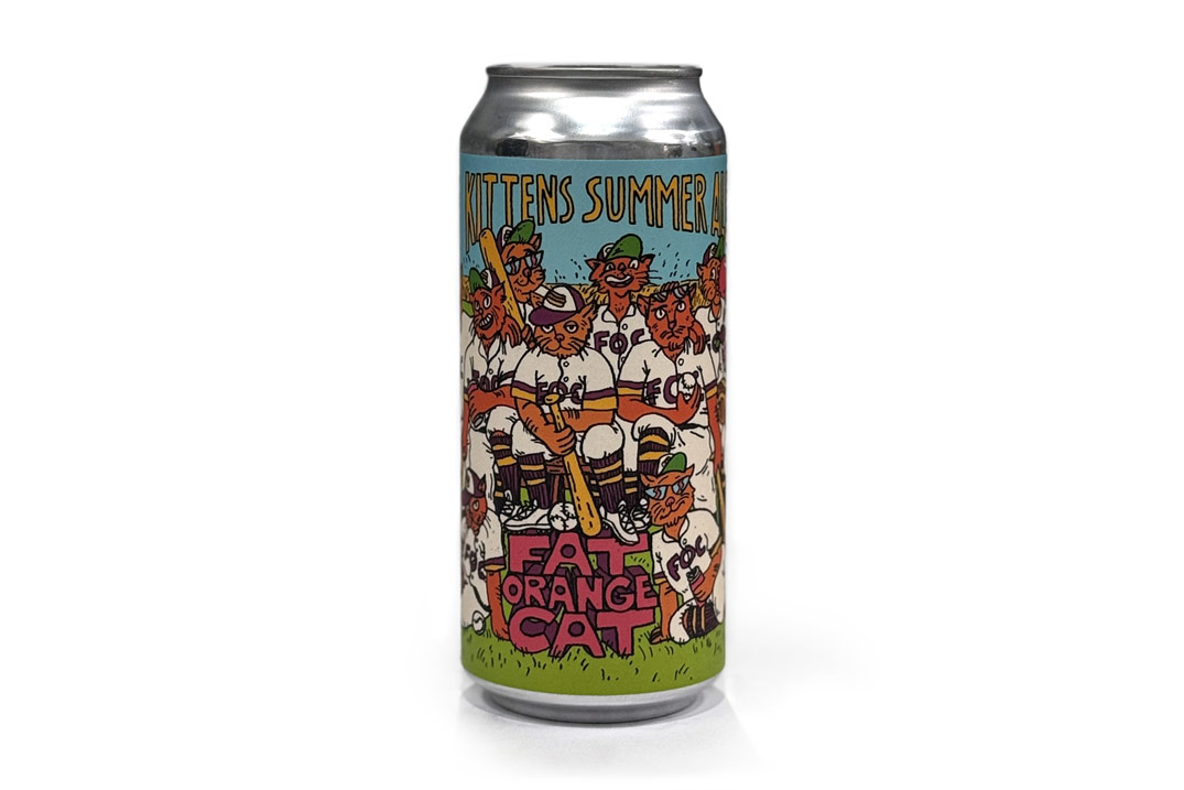 16oz. can of Fat Orange Cat Brew Co.’s Kittens Summer Ale with colorful baseball-themed cat label design.