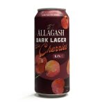 A 16oz can of Allagash Dark Lager with Cherries, featuring a burgundy label with illustrated cherries and “Limited Release” branding, photographed on a clean white background.